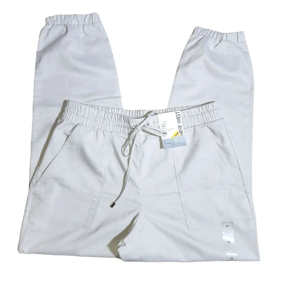 Nine West NWT Beige Mid Rise Tie‎ Waist Jogger Size M